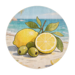 Sunny Lemon Olive Beachside Fresh Cutting Board