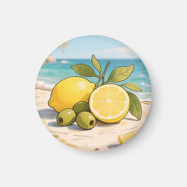 Sunny Lemon Olive Beachside Fresh Magnet (Front)