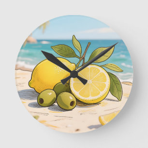 Sunny Lemon Olive Beachside Fresh Round Clock