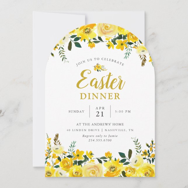 Sunny Meadow Floral Easter Dinner Party Invitation (Front)
