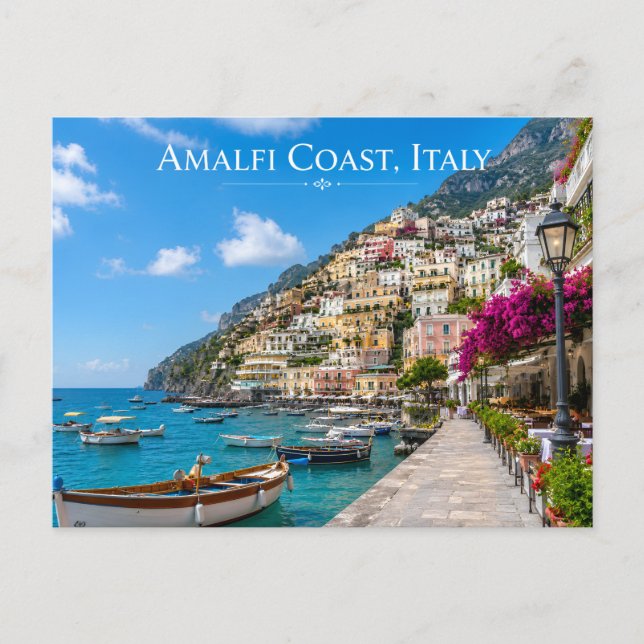 Sunny Mediterranean Seaside Village Postcard (Front)