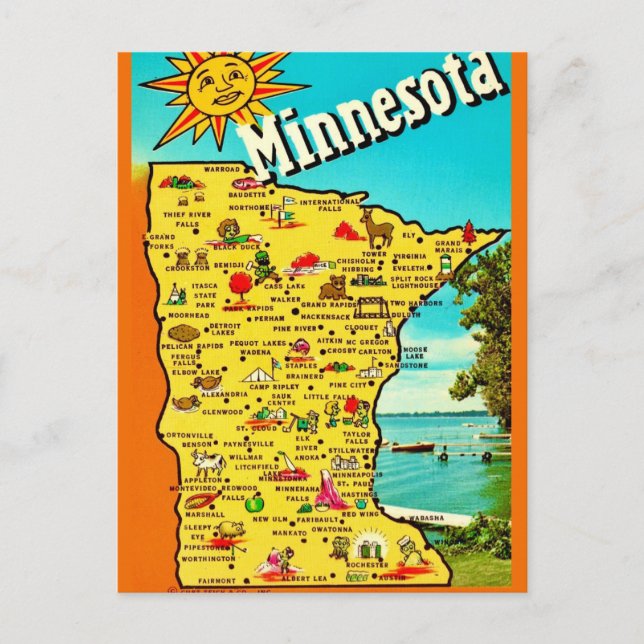 Sunny Minnesota Map Postcard (Front)