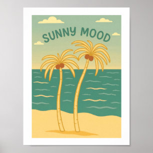 Sunny Mood Retro Tropical Beach Palm Trees Poster