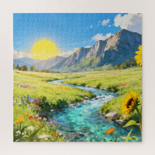 Sunny Mountain Meadow Jigsaw Puzzle (Vertical)