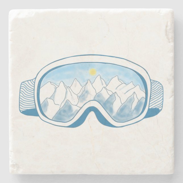 Sunny Mountain Ski Goggles Illustration  Stone Coaster (Front)