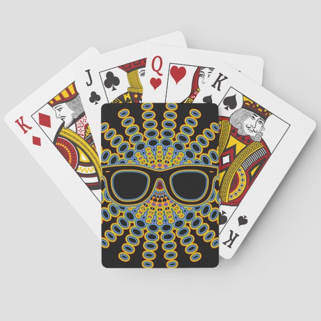 Sunny Nerd Glasses + your backgr. & ideas Playing Cards (Back)