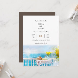 Sunny Ocean View Breakfast Balcony Beach Wedding Invitation