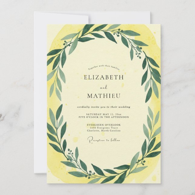 Sunny Olive Leaf Wedding Invitation (Front)