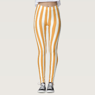 Sunny Orange and White Vertical Stripes Aesthetic Leggings