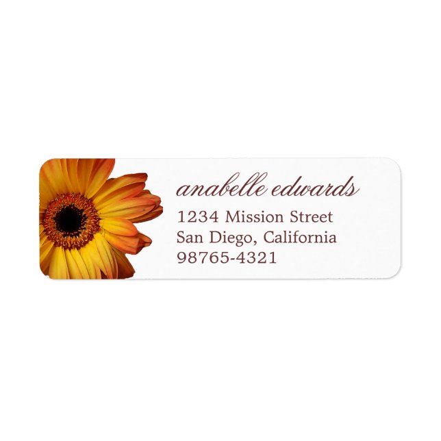 Sunny Orange gerbera daisy flower return address (Front)