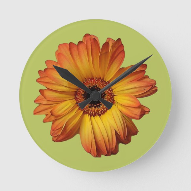 Sunny Orange gerbera flower bloom Round Clock (Front)