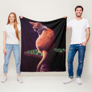 Sunny Orange/yellow cat watching gold fish pond Fleece Blanket