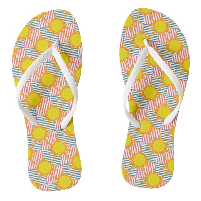 Sunny orange yellow suns white teal pink stripes jandals (Footbed)
