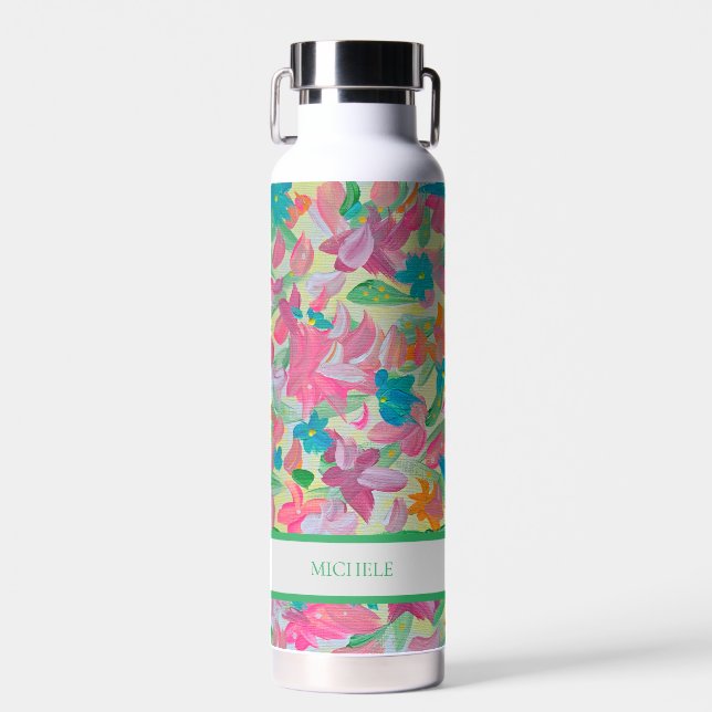 Sunny Pastel Floral Water Bottle (Front)