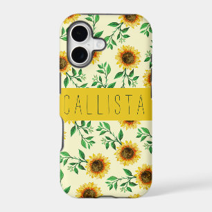 Sunny Pastel Yellow Sunflowers Leaves Monogram