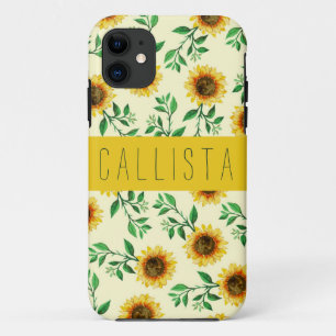 Sunny Pastel Yellow Sunflowers Leaves Monogram Case-Mate iPhone Case