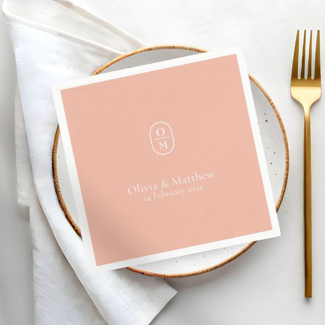Sunny Peach | Chic Modern Wedding Monogram Wedding Napkin (Creator Uploaded)