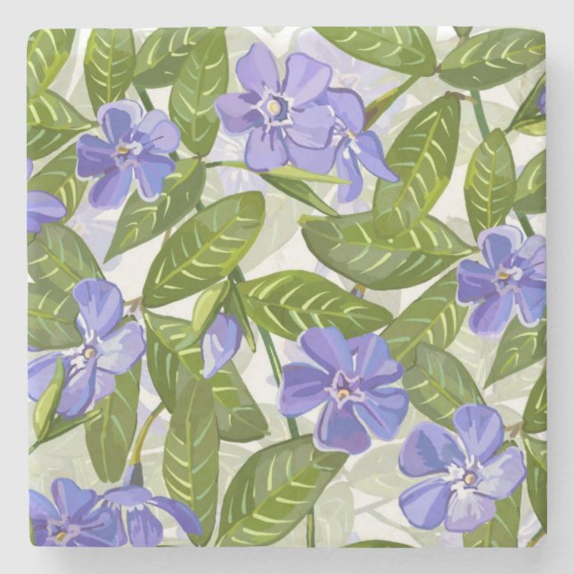 Sunny Periwinkle Days Pattern Stone Coaster (Front)