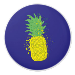 Sunny Pineapple Modern Graphic Art Yellow Green Ceramic Knob