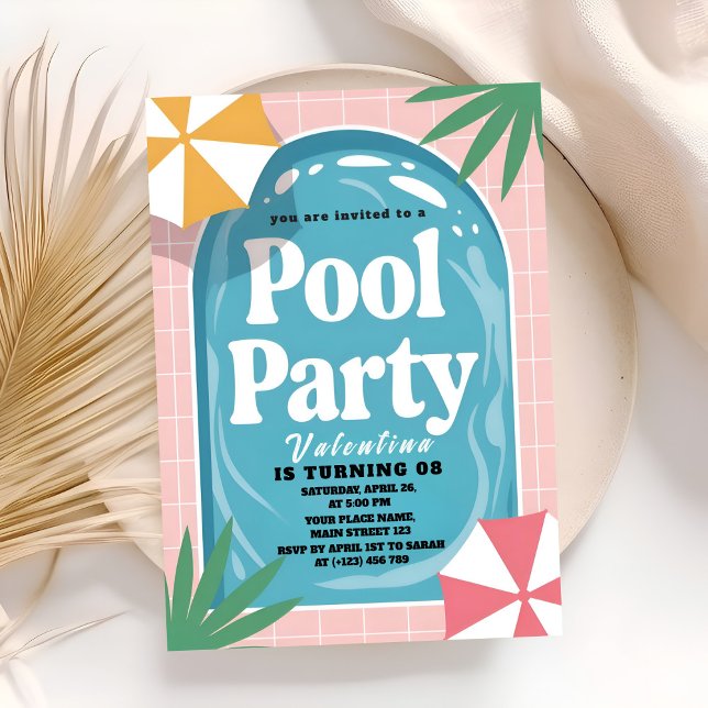 Sunny Pink Palm Springs Pool Birthday Invitation (Creator Uploaded)