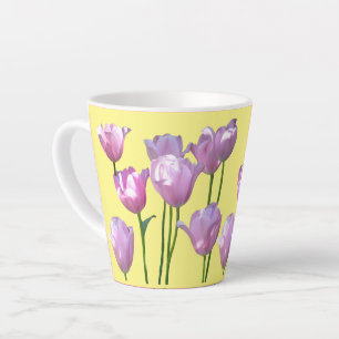 Sunny Pink Tulips Cust. BC Yellow Latte Mug