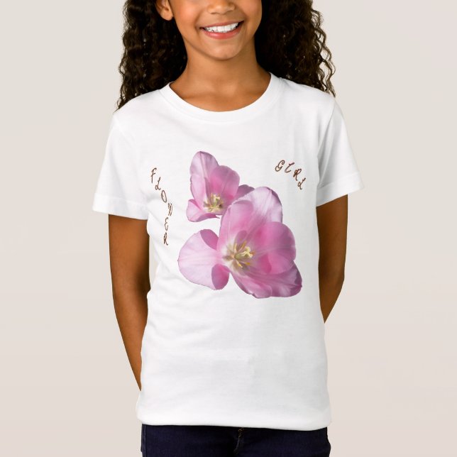 Sunny Pink Tulips Flower Girl Babydoll T-shirt (Front)