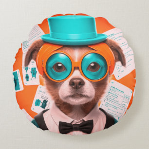 Sunny Puppy Round Pillow