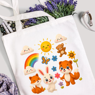 Sunny Rainbow Animal Friends Tote Bag