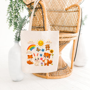 Sunny Rainbow Animal Friends Tote Bag
