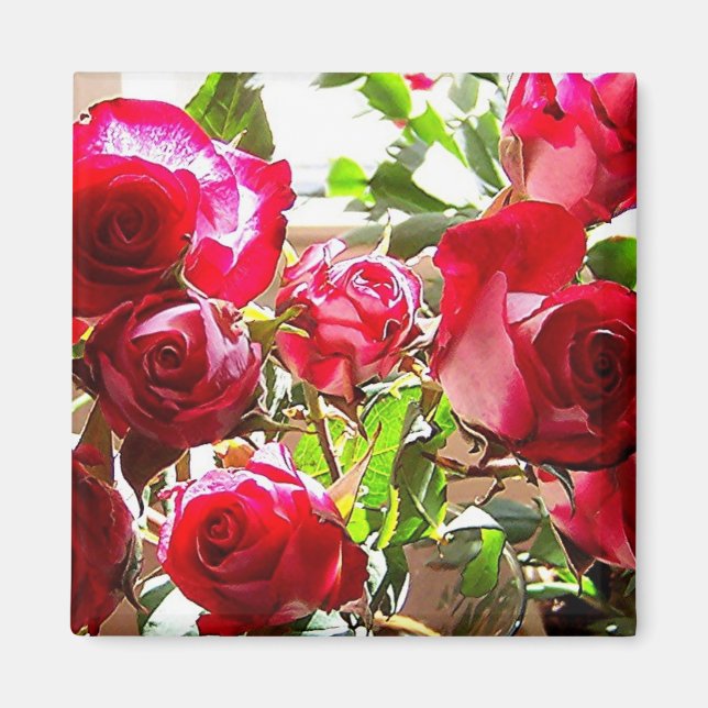 Sunny Roses Square Magnet (Front)
