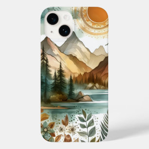 Sunny Rustic Boho Nature Pattern Mountain Lake Case-Mate iPhone 14 Case
