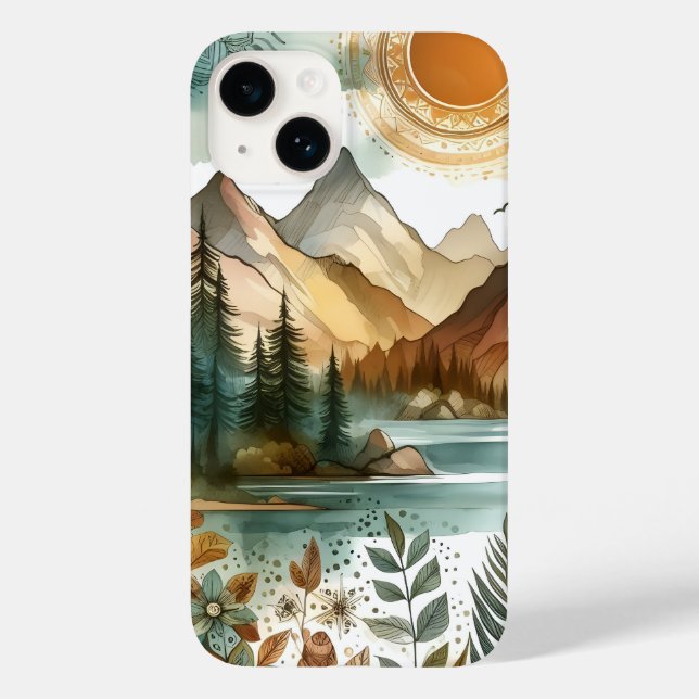 Sunny Rustic Boho Nature Pattern Mountain Lake Case-Mate iPhone Case (Back)