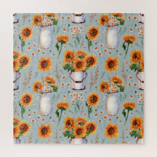 Sunny Rustic Watercolor, Seamless Pattern. Jigsaw Puzzle