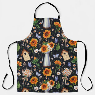 Sunny Rustic Watercolor Sunflowers Pattern Apron
