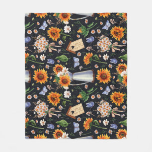 Sunny Rustic Watercolor Sunflowers Pattern Fleece Blanket