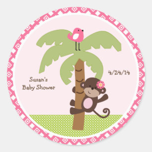 Sunny Safari Monkey Stickers/Cupcake Toppers Classic Round Sticker