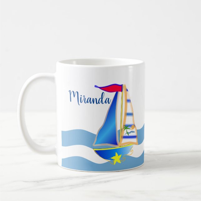 Sunny Sailing Day Custom Coffee Mug (Left)