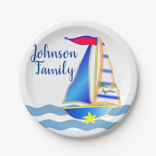 Sunny Sailing Day Custom Paper Plate (Front)