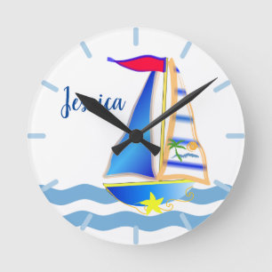 Sunny Sailing Day Custom Round Clock