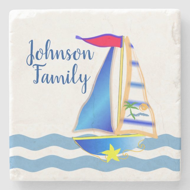 Sunny Sailing Day Custom Stone Coaster (Front)