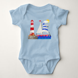 Sunny Sailing Ocean Adventure Sailboat Lighthouse Baby Bodysuit