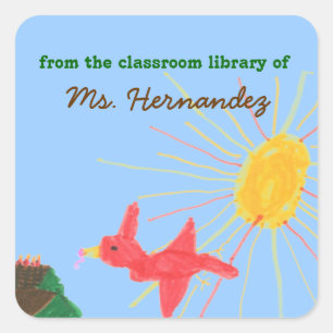 Sunny scene personalized teacher bookplate square sticker