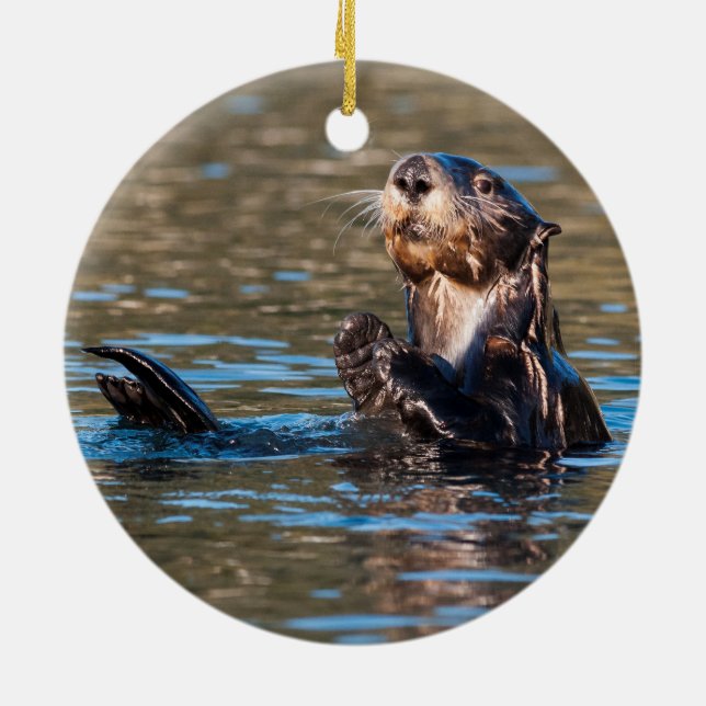Sunny Sea Otter Ceramic Tree Decoration (Back)