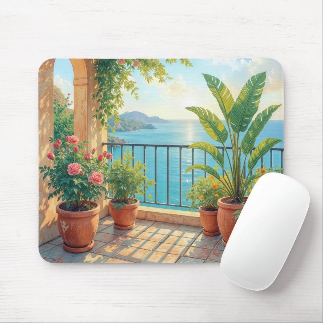 Sunny Seaside Terrace Mouse Pad (With Mouse)