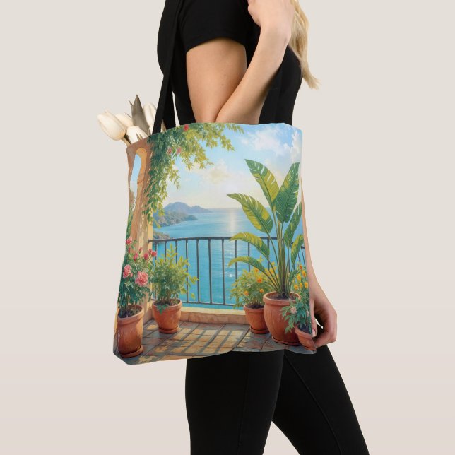 Sunny Seaside Terrace Tote Bag (Close Up)