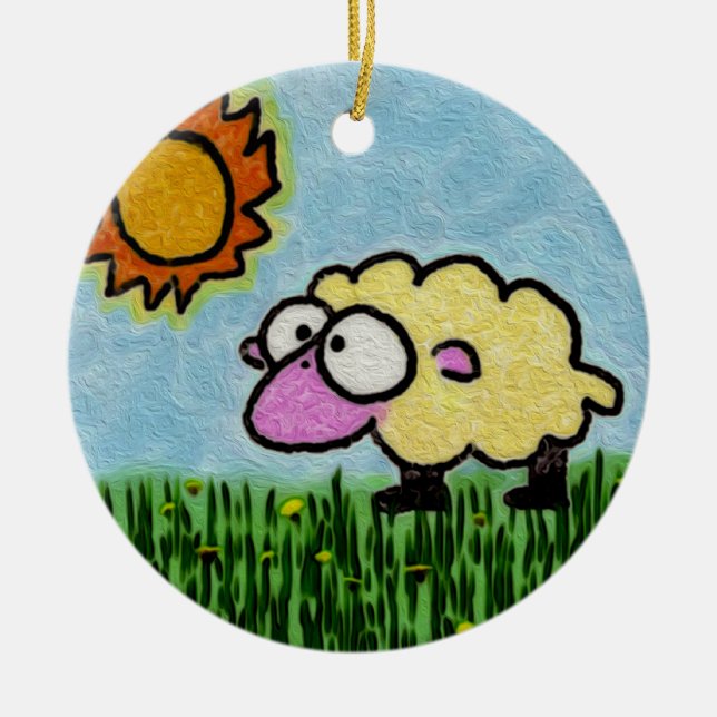 Sunny Sheep Ceramic Tree Decoration (Front)