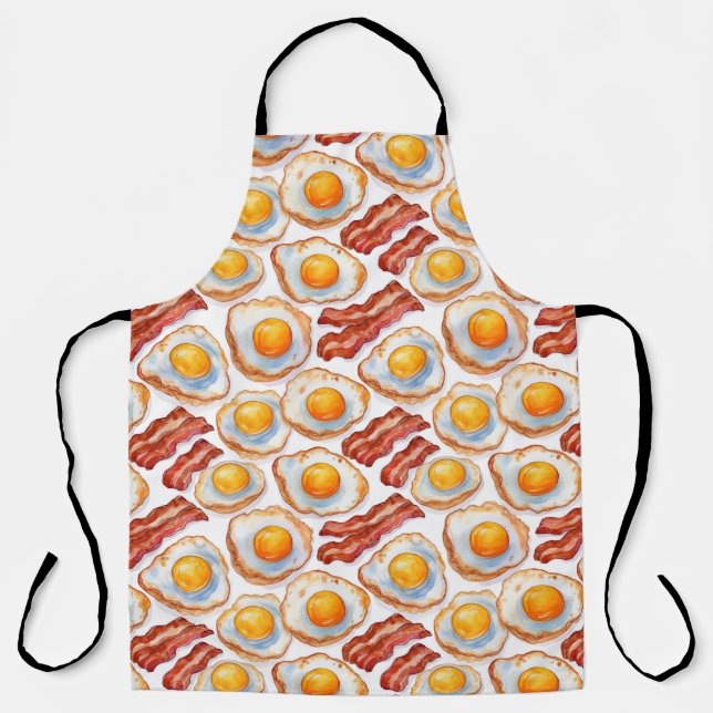 Sunny Side Up & Crispy – Watercolor Eggs and Bacon Apron (Front)