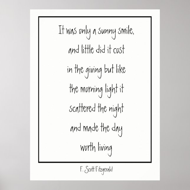 Sunny Smile Inspirational Poem F. Scott Fitzgerald Poster (Front)