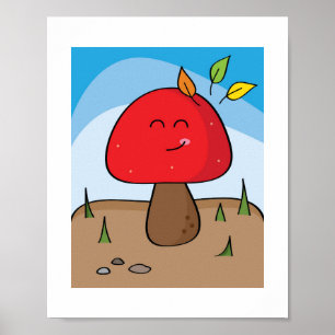 Sunny Smiling Red Mushroom Botanical Art Poster