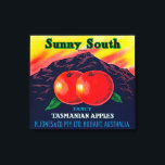 Sunny South Apple LabelHobart, Australia Canvas Print<br><div class="desc">Sunny South Apple Label - Hobart,  Australia  was created in 1930. This image depicts scenes from Hobart,  Australia.</div>